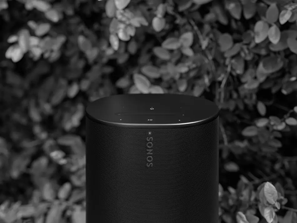 Sonos speaker hardware controls demonstrated outdoors